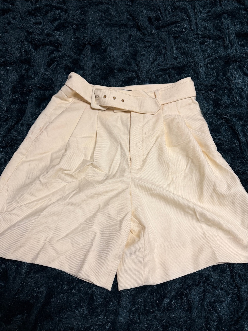 Banana Republic High-Waist Cream Pleated Belted Shorts